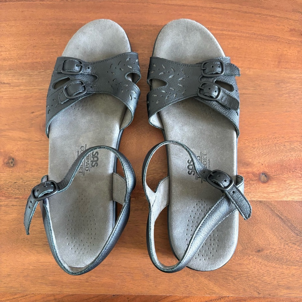 SAS Tripad Comfort Duo-Buckle Black Leather Sandals Women’s Size 9 Slim Casual
